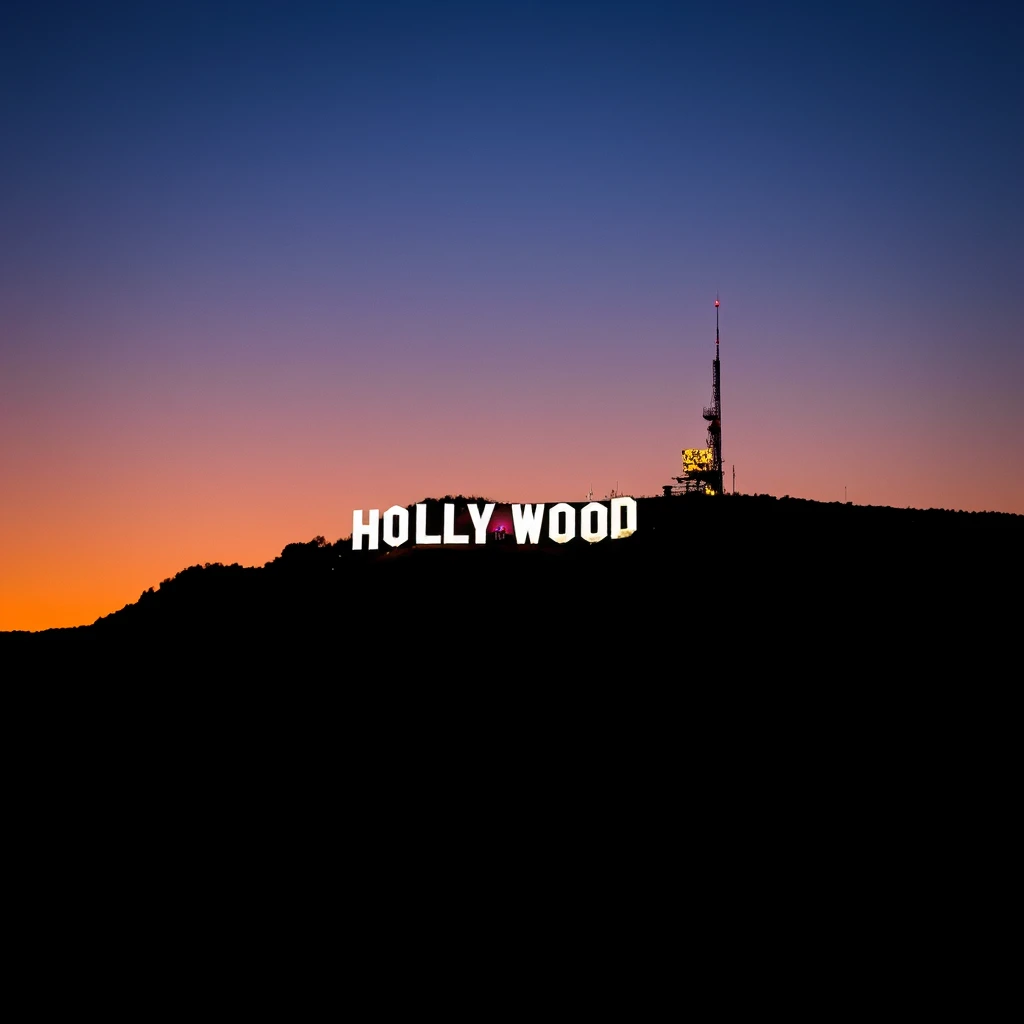 Iconic Hollywood sign, twilight